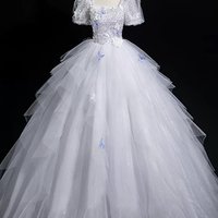 Gray Tulle Sequins Long A-Line Prom Party Dress - Thumbnail 1