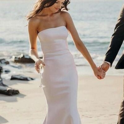Simple mermaid satin strapless wedding dress bridal gown wedding gown