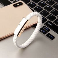 Bracelet USB Charging Cable – Woven Leather Charger & Data Cable for iPhone, Type-C, Micro USB – Wearable 20cm/22.5cm Emergency Charging Cord - Thumbnail 4