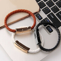 Bracelet USB Charging Cable – Woven Leather Charger & Data Cable for iPhone, Type-C, Micro USB – Wearable 20cm/22.5cm Emergency Charging Cord - Thumbnail 7