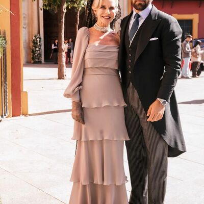 Elegant tiered satin mother of the bride/groom dress evening formal dress