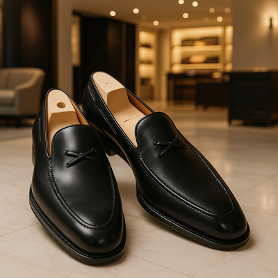 Handmade men's black tassels loafer moccasin genuine leather wedding shoes - Thumbnail 1