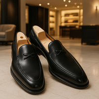 Handmade Men's Black Tassels Loafer Moccasin Genuine Leather Wedding Shoes - Thumbnail 1