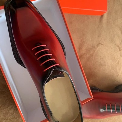 Men's handmade best designed red leather with black tonish lace up formal wear shoes