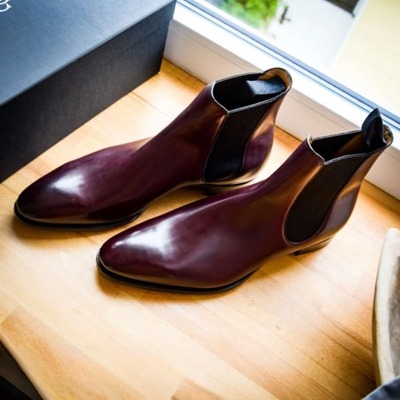 Handmade Men Burgundy Leather Chelsea Dress Boot
