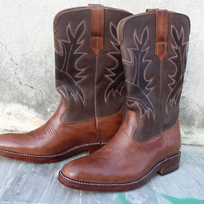 Handmade men brown leather cowboy boot