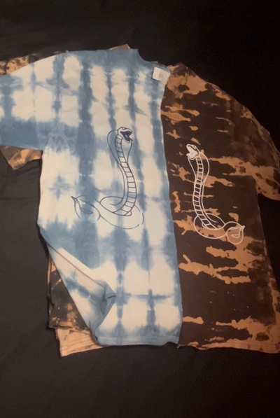 Split Indigo Dye & Anti-dye Tee with cobra decals