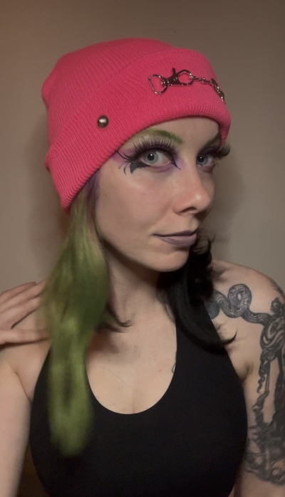 Pink Beanie with clips and chain