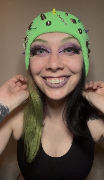 Green Beanie with Mixed Metal embellishments 