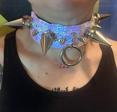 Iridescent Bulldog Spiked Choker 