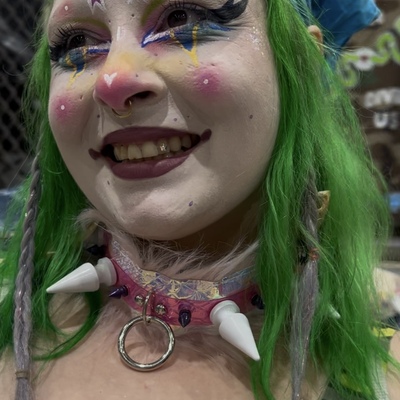 Faux leather & fur spiked choker 