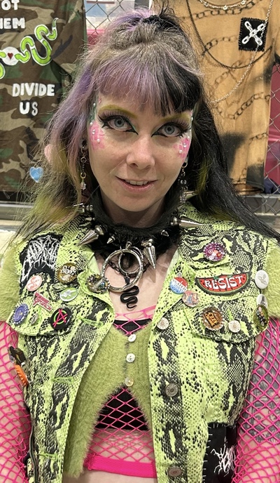 Black Faux Leather Spiked Choker with Faux Fur