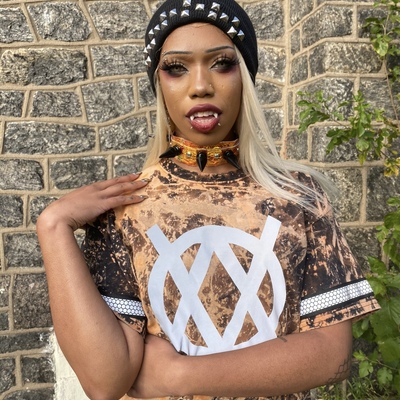 Orange faux leather spiked choker 