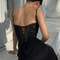 Spaghetti Straps Black Sexy A Line Prom Dresses - Thumbnail 2