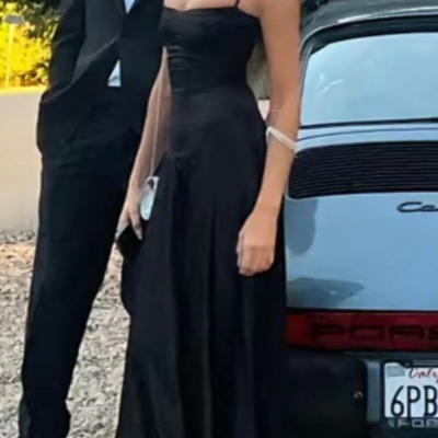 Spaghetti straps black sexy a line prom dresses