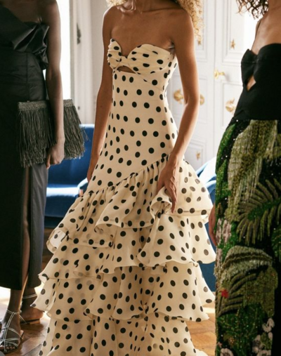 Fashion Strapless Polka Dots Dress Prom Dresses