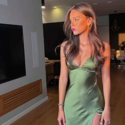 Spaghetti straps green long evening dresses with split