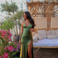 Spaghetti Straps Green Long Evening Dresses With Split - Thumbnail 1