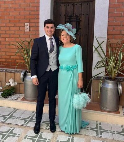 Blue Sheath 2/3 Long Sleeve Satin Mother of the Bride/Groom Dress Evening Formal Dress