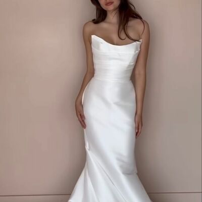 Simple mermaid satin wedding dress bridal gown wedding gown
