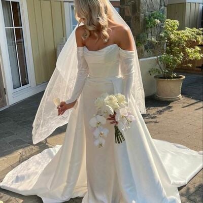 Elegant mermaid satin with detachable train wedding dress bridal gown wedding gown