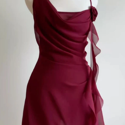 Sexy burgundy chiffon short homecoming dresses - Thumbnail 1