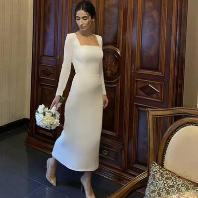 Simple sheath satin ankle-length beach bohemia wedding dress bridal gowns wedding gown