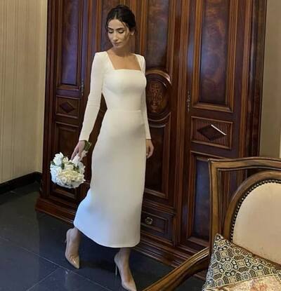 Simple Sheath Satin Ankle-length Beach Bohemia Wedding Dress Bridal Gowns Wedding Gown