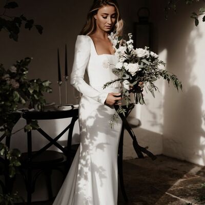 Simple mermaid scoop long sleeve beach bohemia wedding dress bridal gowns wedding gown