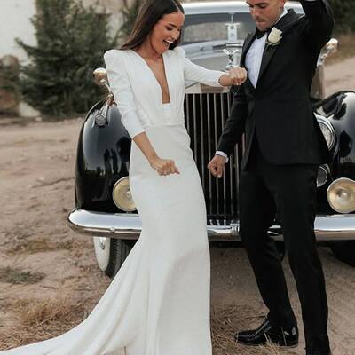 Simple mermaid plunge beach bohemia wedding dress bridal gowns wedding gown