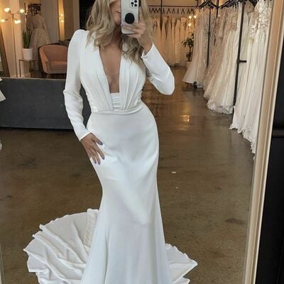 Simple mermaid plunge beach bohemia wedding dress bridal gowns wedding gown
