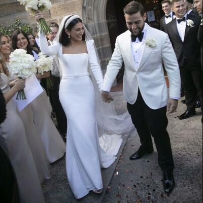 Simple sheath satin long sleeve beach bohemia wedding dress bridal gowns wedding gown