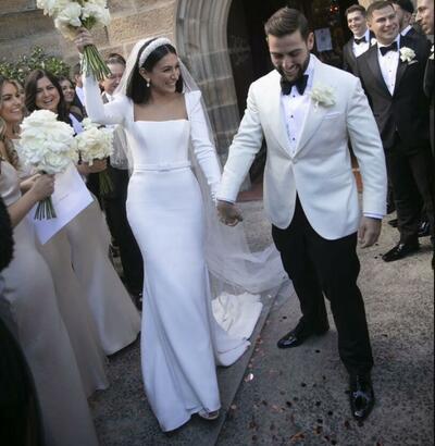 Simple Sheath Satin Long Sleeve Beach Bohemia Wedding Dress Bridal Gowns Wedding Gown