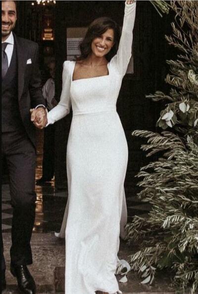 Sequins Sheath Satin Long Sleeve Beach Bohemia Wedding Dress Bridal Gowns Wedding Gown