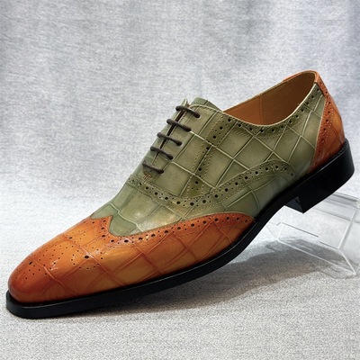 Fashion wedding shoes men's first layer cowhide color matching lace-up Oxford shoes