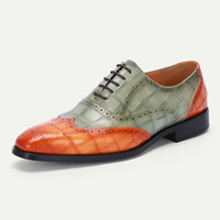Fashion wedding shoes men's first layer cowhide color matching lace-up Oxford shoes - Thumbnail 1