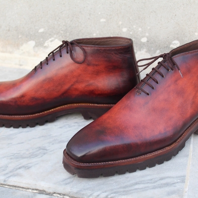 Handmade men brown leather chukka boot