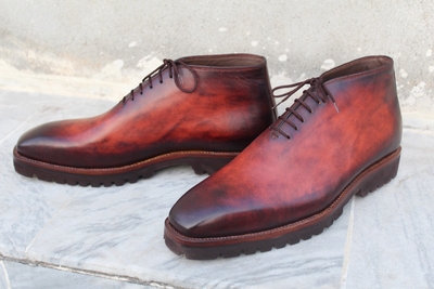 Handmade Men Brown Leather Chukka Boot