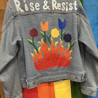 Rise & resist painted denim jacket