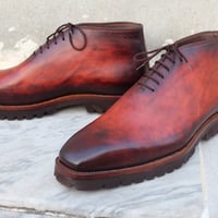 Handmade Men Brown Leather Chukka Boot - Thumbnail 1