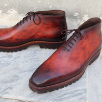 Handmade Men Brown Leather Chukka Boot - Thumbnail 3