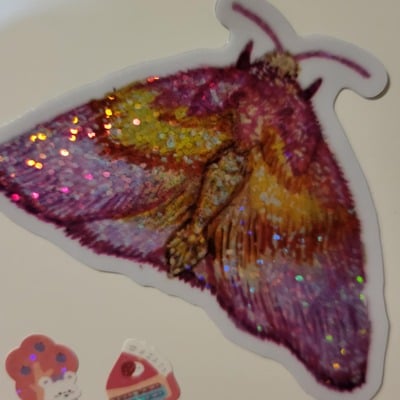 Pink moth glitter holo sticker