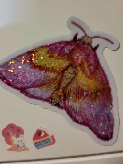 Pink Moth Glitter Holo Sticker