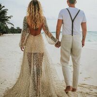 Sexy Mermaid Wedding Gown, Champagne Lace Bridal Gown Wedding Dress - Thumbnail 1