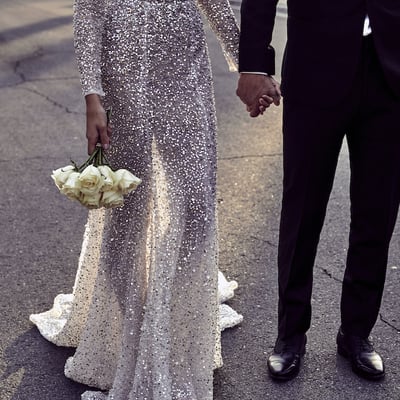 Sexy mermaid wedding gown, silver sequins lace bridal gown wedding dress