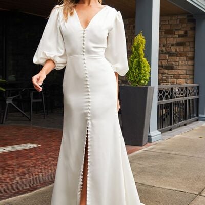 Sexy mermaid wedding gown, side slit bridal gown wedding dress