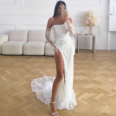 Sexy mermaid sequins side slit wedding dress bridal gown wedding gown