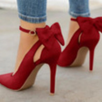 Bowknot pointed toe pumps stiletto heels 6 colors - Thumbnail 1