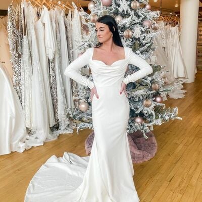 Simple sheath satin long sleeve beach bohemia wedding dress bridal gown wedding gown