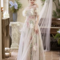 Lovely Tulle Floral Long Prom Dress, A-Line Off the Shoulder Party Dress - Thumbnail 2
